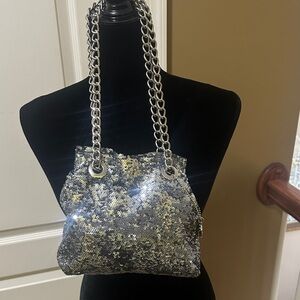 Silver Sequin Chain Shoulder Bag